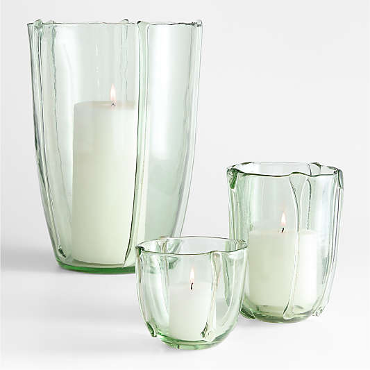 Isla Small Smoke Green Recycled Glass Hurricane Candle Holder