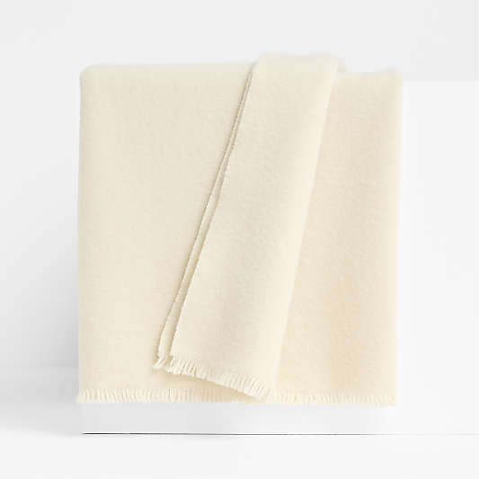 Italian 70"x55" Cashmere Blend Ivory Throw Blanket
