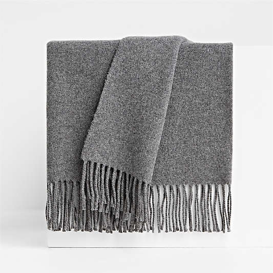 Italian 70"x55" Wool Grey Throw Blanket