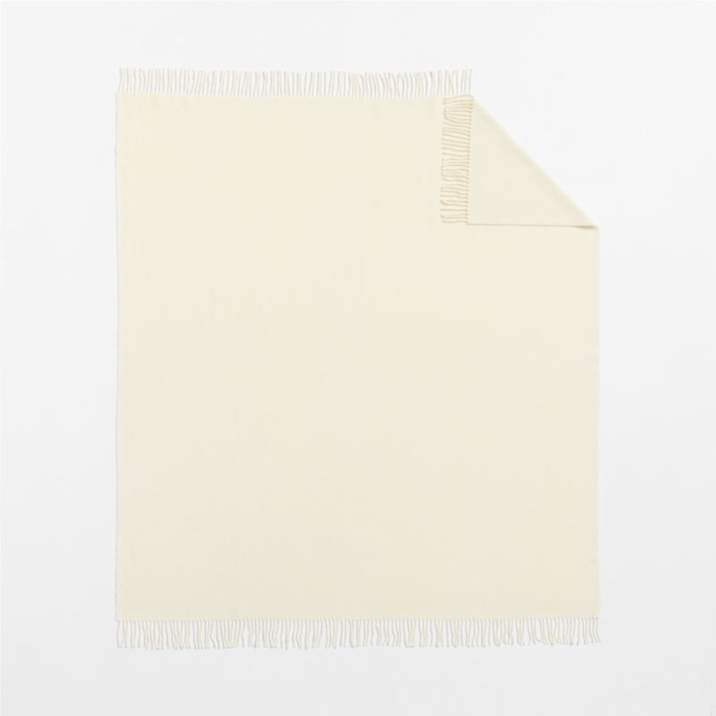 Italian 70"x55" Wool Ivory Throw Blanket - image 1 of 4