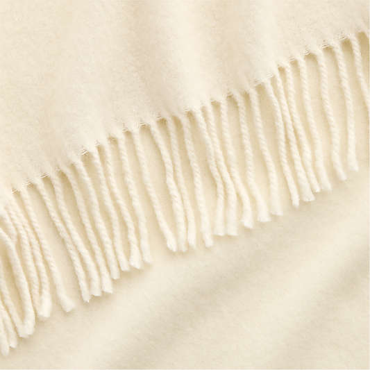 Italian 70"x55" Wool Ivory Throw Blanket