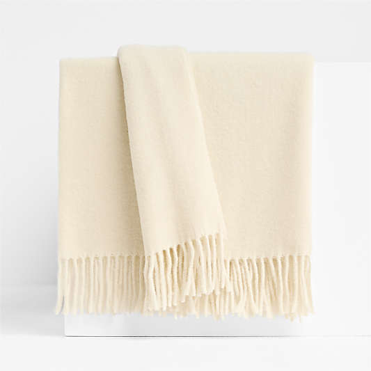 Italian 70"x55" Wool Ivory Throw Blanket