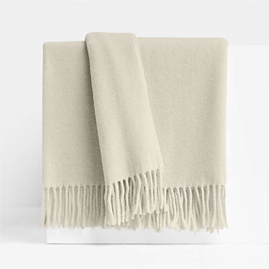 Italian 70"x55" Wool Ivory Throw Blanket