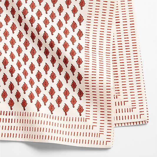 Ivory and Chestnut Border Block Printed Napkins, Set of 4