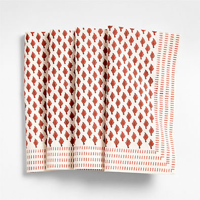 View Ivory and Chestnut Border Block Printed Napkins, Set of 4 details