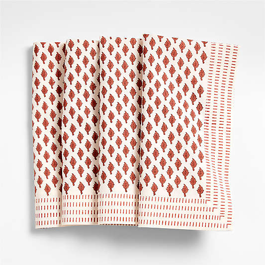 Ivory and Chestnut Border Block Printed Napkins, Set of 4