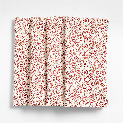 Ivory and Chestnut Floral Block Printed Napkins, Set of 4