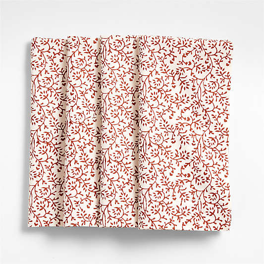 Ivory and Chestnut Floral Block Printed Napkins, Set of 4