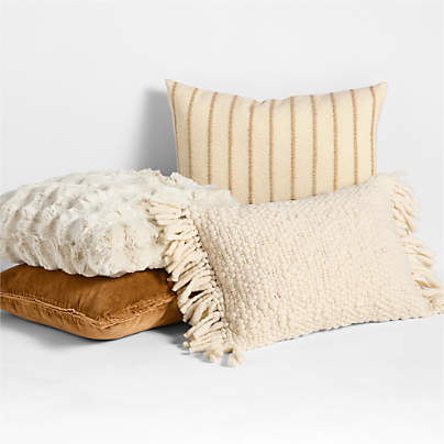 Ivory and Cognac Throw Pillow Arrangement