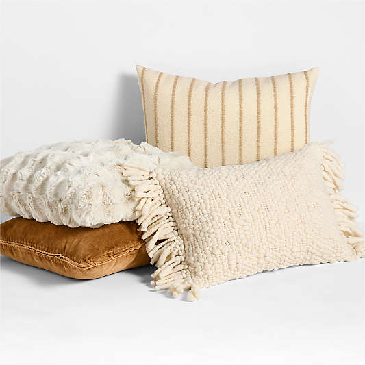 Ivory and Cognac Throw Pillow Arrangement