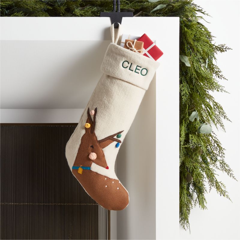 Ivory Felt Reindeer Kids Christmas Stocking