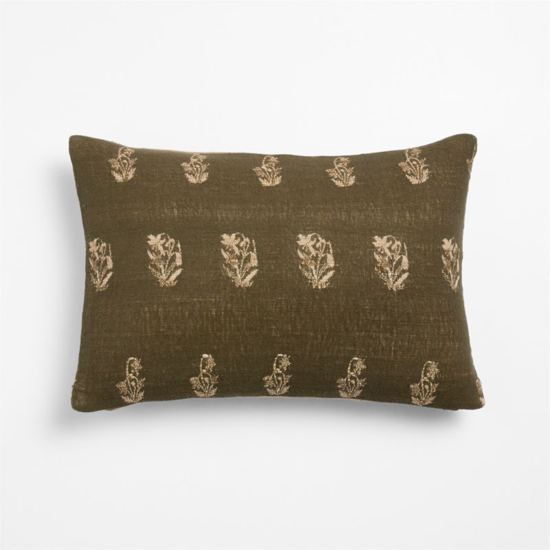 Ivy Cotton Silk Blend 22"x15" Burnt Green Throw Pillow Cover with Down-Alternative Insert - image 1 of 5