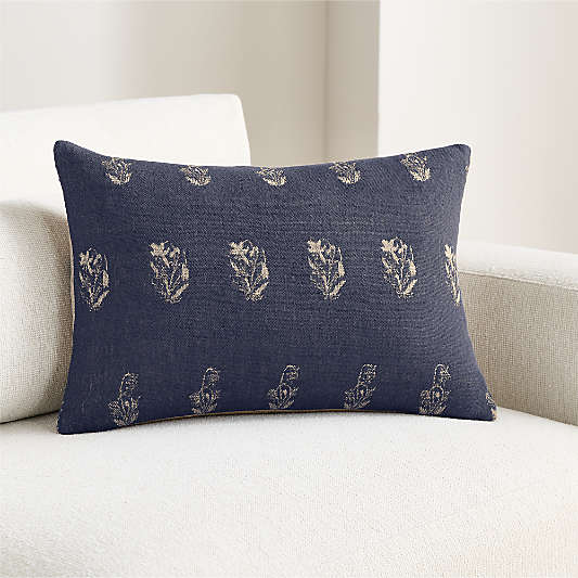 Ivy Cotton Silk Blend 22"x15" Deep Indigo Throw Pillow Cover