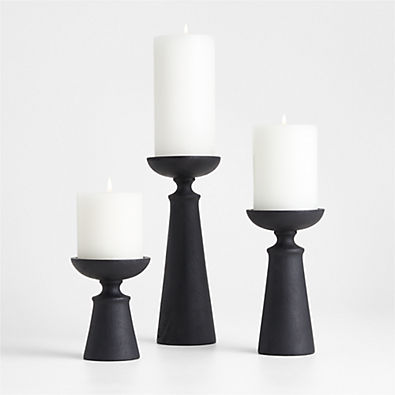 View Izumo Ebonized Wood Pillar Holders, Set of 3 details