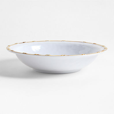 View Abbott White and Bamboo Outdoor Melamine Serving Bowl by Jake Arnold details