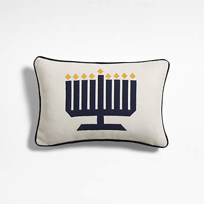 Menorah 22"x15" Deep Indigo Blue Throw Pillow with Feather Insert by Joan Anderson