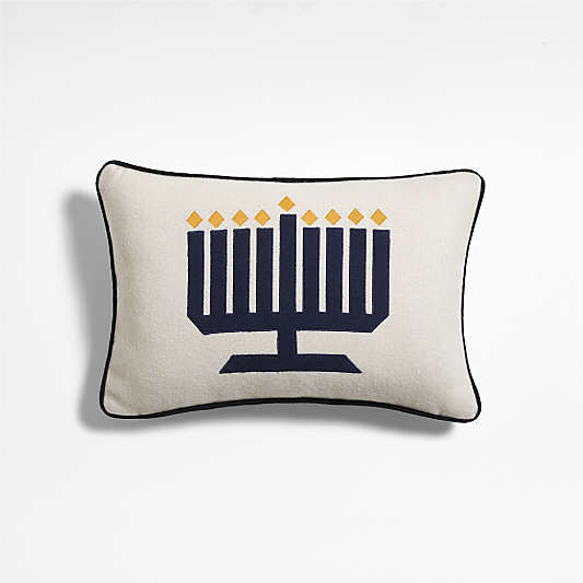 Menorah 22"x15" Deep Indigo Blue Multi Throw Pillow Cover by Joan Anderson