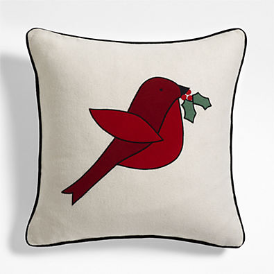 View Arctic Friend Red Bird 23"x23" Ivory Multi Throw Pillow with Down-Alternative Insert by Joan Anderson details