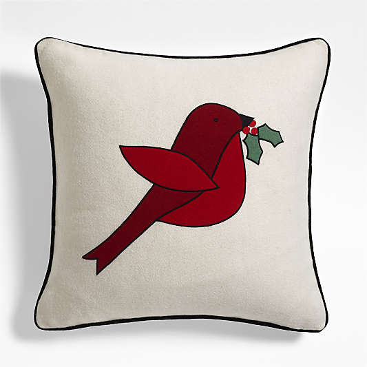 Arctic Friend Red Bird 23"x23" Ivory Multi Throw Pillow by Joan Anderson