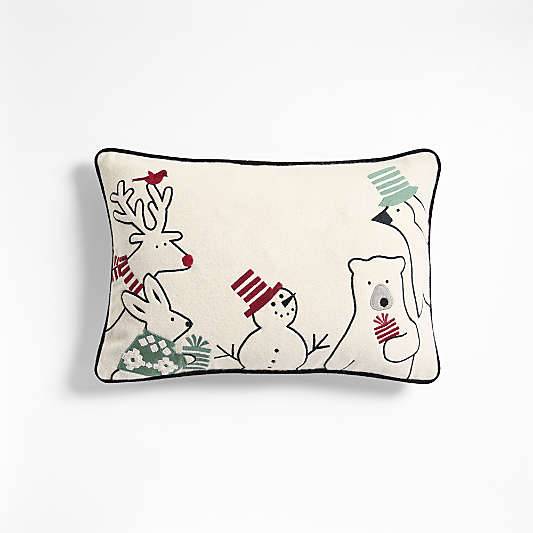 Arctic Friends 22"x15" Red and Green Multi Throw Pillow by Joan Anderson