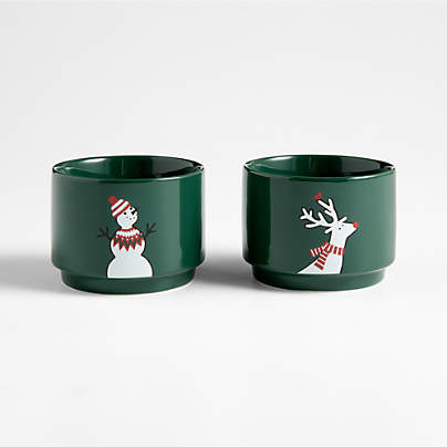 Arctic Friends Evergreen Ceramic Ramekins by Joan Anderson, Set of 2