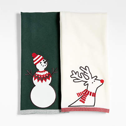 Joan Anderson Arctic Friends Green Organic Cotton Kitchen Towels, Set of 2