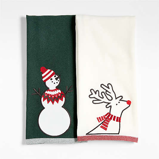 Joan Anderson Arctic Friends Green Organic Cotton Kitchen Towels, Set of 2