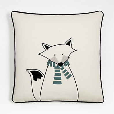 View Arctic Friend Fox 23"x23" Holiday Throw Pillow with Down-Alternative Insert by Joan Anderson details