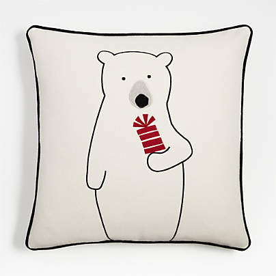 Arctic Friend Polar Bear 23"x23" Holiday Throw Pillow with Feather Insert by Joan Anderson