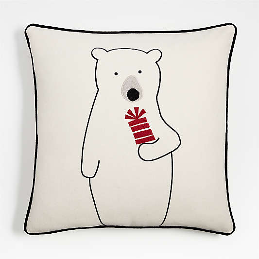 Arctic Friend Polar Bear 23"x23" Holiday Throw Pillow Cover by Joan Anderson