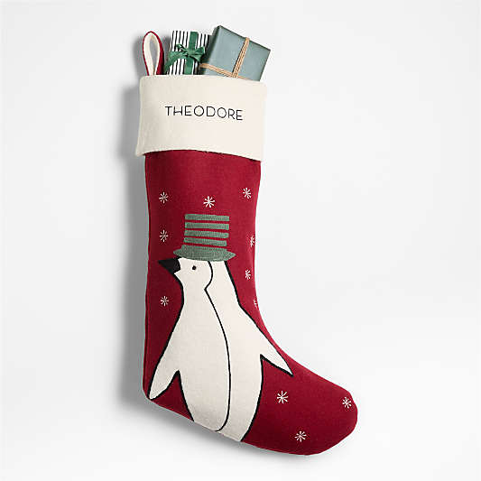 Arctic Friends Penguin Wool Christmas Stocking by Joan Anderson