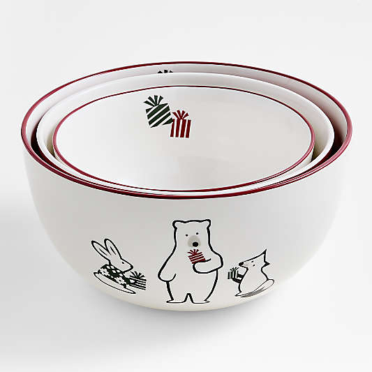 Arctic Friends Ceramic Mixing Bowl, Set of 3 by Joan Anderson