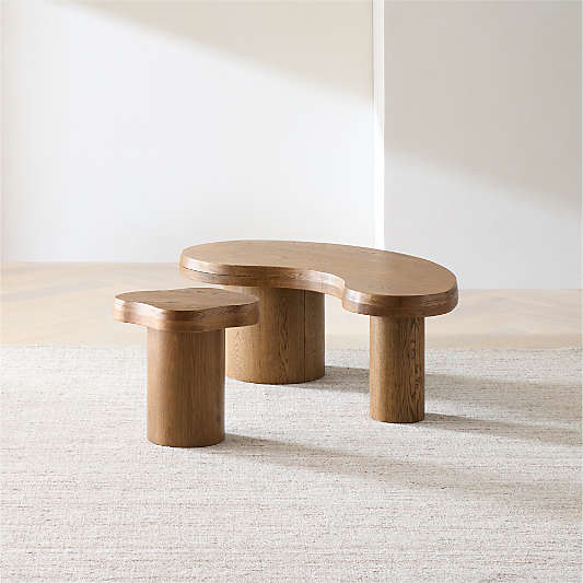 Augie and Winslow Brown Oak Wood Nesting Tables by Jake Arnold