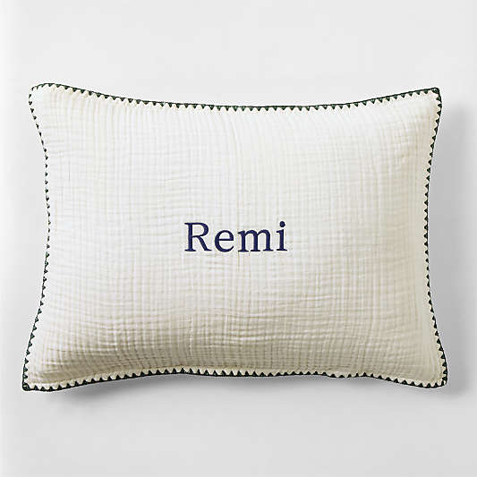 Beckett Pampas Ivory Supersoft Luxe Embroidered Beachglass Green Edge Organic Cotton Kids Sham By Jake Arnold