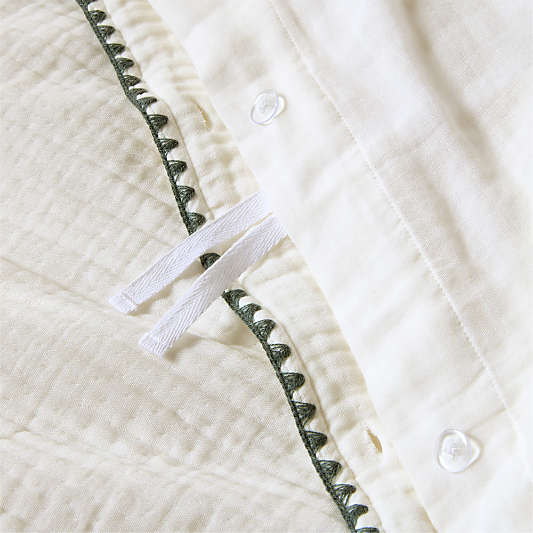 Beckett Pampas Ivory Supersoft Luxe Embroidered Beachglass Green Edge Organic Cotton Kids Duvet By Jake Arnold