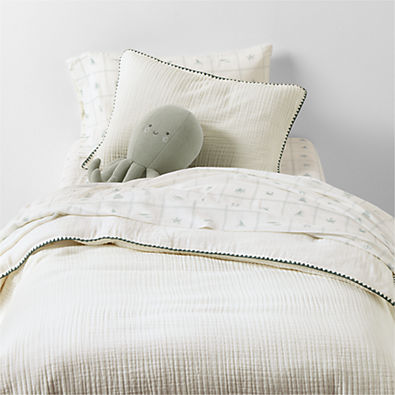 View Beckett Pampas Ivory Supersoft Luxe Embroidered Beachglass Green Edge Kids Full/Queen Duvet By Jake Arnold details