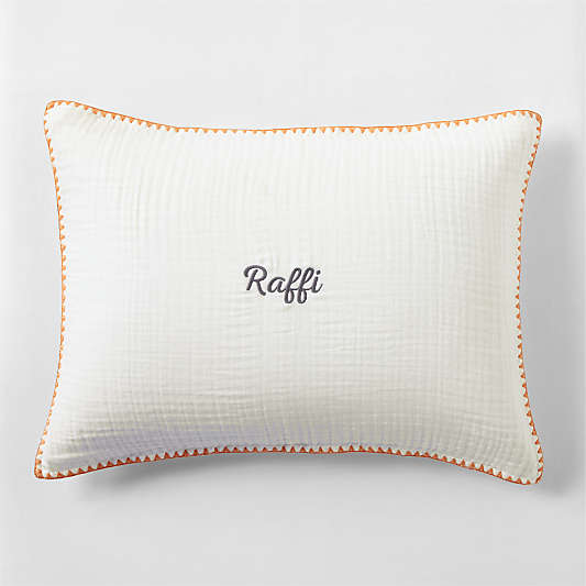 Beckett Pampas Ivory Supersoft Luxe Embroidered Sunwashed Pink Edge Organic Cotton Kids Sham By Jake Arnold