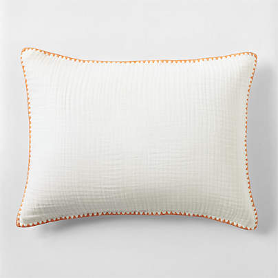 Beckett Pampas Ivory Supersoft Luxe Embroidered Sunwashed Pink Edge Organic Cotton Kids Sham By Jake Arnold