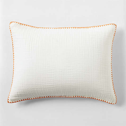 Beckett Pampas Ivory Supersoft Luxe Embroidered Sunwashed Pink Edge Organic Cotton Kids Sham By Jake Arnold