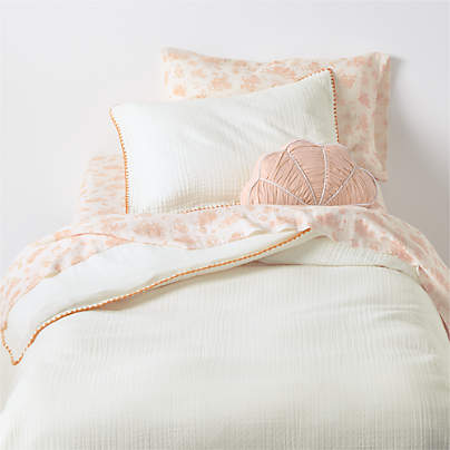 Beckett Pampas Ivory Supersoft Luxe Embroidered Sunwashed Pink Edge Kids Full/Queen Duvet By Jake Arnold