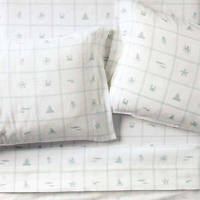 Crewe Blue Coastline Supersoft 100% Organic Cotton Kids Full Sheet Set by Jake Arnold