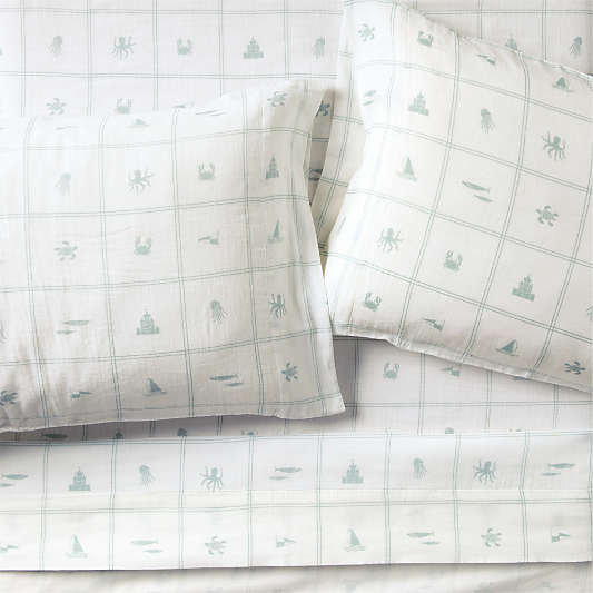 Crewe Blue Coastline Supersoft Organic Cotton Kids Sheet Set by Jake Arnold