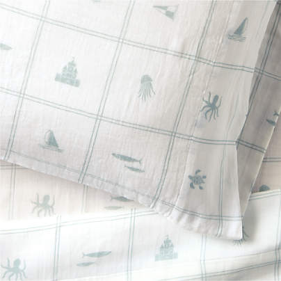 Crewe Blue Coastline Supersoft 100% Organic Cotton Kids Twin Sheet Set by Jake Arnold