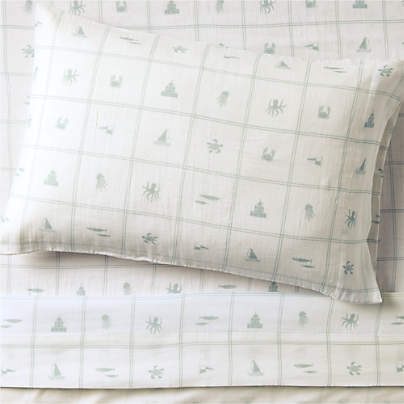 Crewe Blue Coastline Supersoft 100% Organic Cotton Kids Twin Sheet Set by Jake Arnold