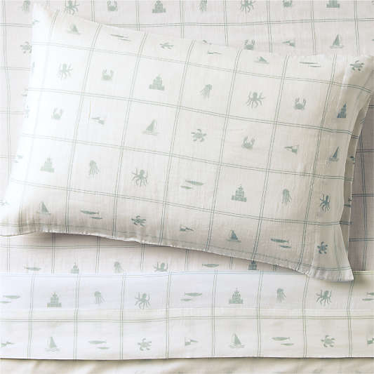 Crewe Blue Coastline Supersoft 100% Organic Cotton Kids Twin Sheet Set by Jake Arnold