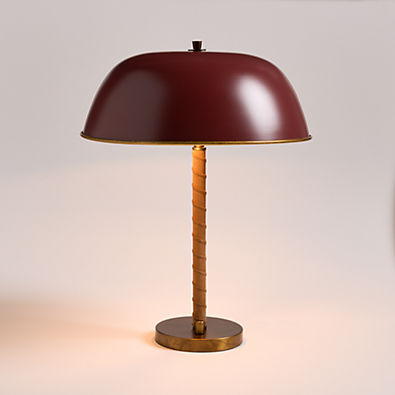 View Dalton Brown Suede and Metal Dome Table Lamp by Jake Arnold 19.7" details