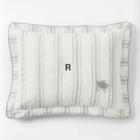 Edward Blue Sea Turtle Ticking Stripe Organic Cotton Kids Sham by Jake Arnold