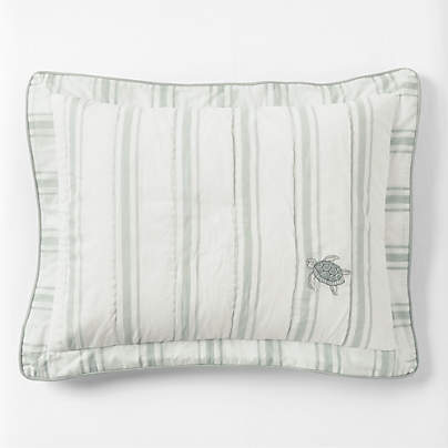Edward Blue Sea Turtle Ticking Stripe Organic Cotton Kids Sham by Jake Arnold