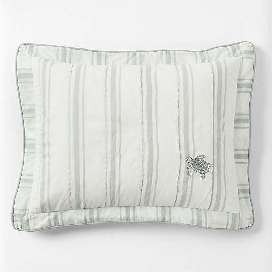 Edward Blue Sea Turtle Ticking Stripe Organic Cotton Kids Sham by Jake Arnold