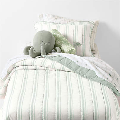 Edward Blue Sea Turtle Ticking Stripe Organic Cotton Kids Quilt by Jake Arnold
